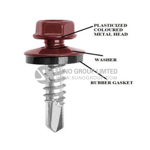 DIN7504 Hex Washer Head Drilling Screws with Rubber Bonded Washer Painted